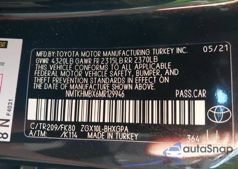 2021 Toyota C-Hr Xle from USA, damaged, VIN NMTKHMBX6MR129946